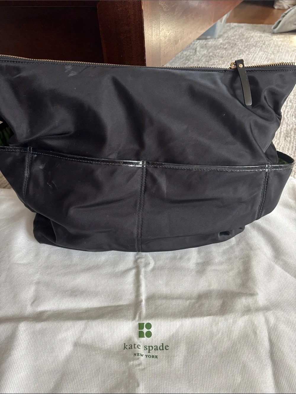 kate spade Black Nylon Messenger Bag with Front Slip Pockets (diaper bag)